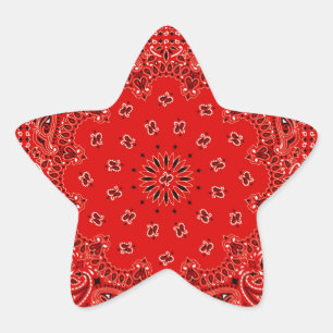 BBQ Red Paisley Western Bandanna Scarf Print Star Sticker