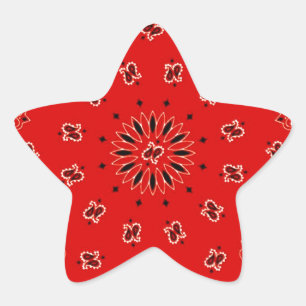 BBQ Red Paisley Western Bandanna Scarf Print Star Sticker