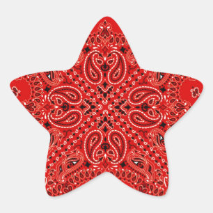 BBQ Red Paisley Western Bandanna Scarf Print Star Sticker