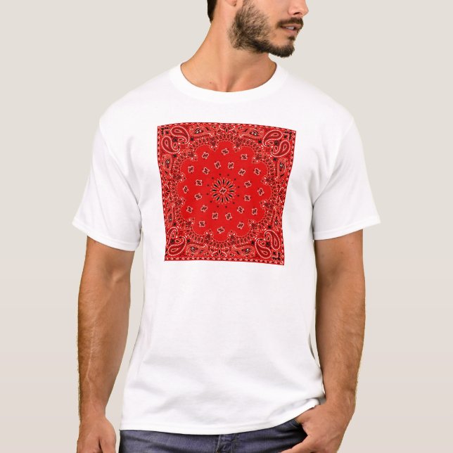 BBQ Red Paisley Western Bandanna Scarf Print T-Shirt (Front)