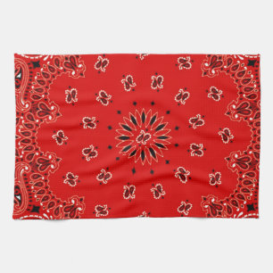 BBQ Red Paisley Western Bandanna Scarf Print Tea Towel