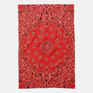 BBQ Red Paisley Western Bandanna Scarf Print Tea Towel