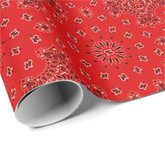 BBQ Red Paisley Western Bandanna Scarf Print Wrapping Paper