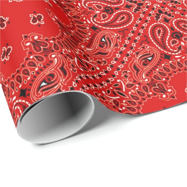 BBQ Red Paisley Western Bandanna Scarf Print Wrapping Paper (Roll Corner)