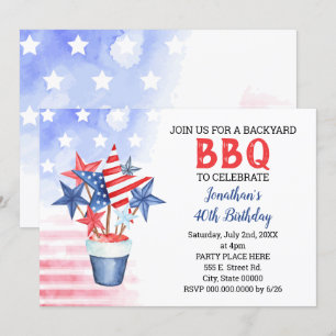 BBQ Red White & Blue Patriotic Birthday Party Invitation