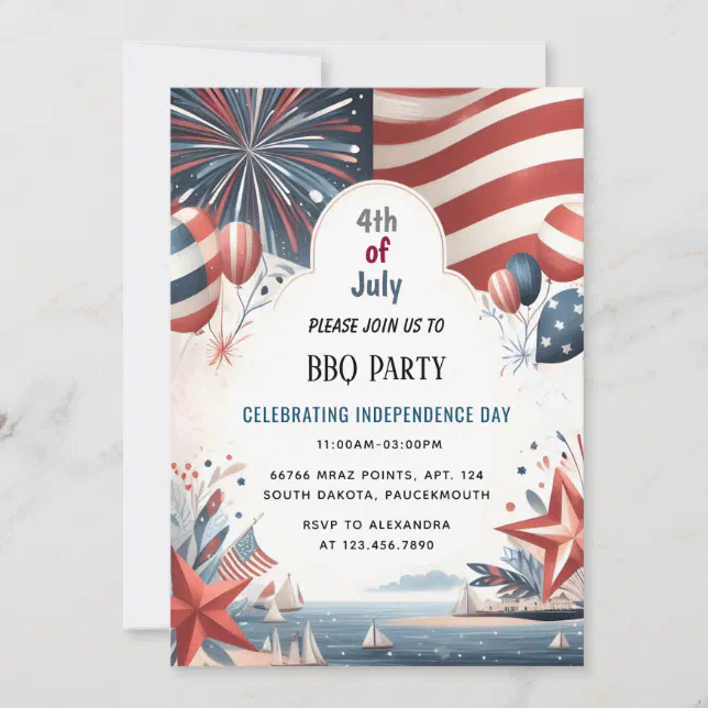 Bbq Red White Blue Usa Flag 4th of July Party Invitation | Zazzle