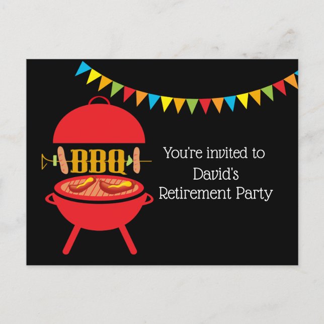 bbq retirement party, barbecue, bbq grill, invitation postcard (Front)