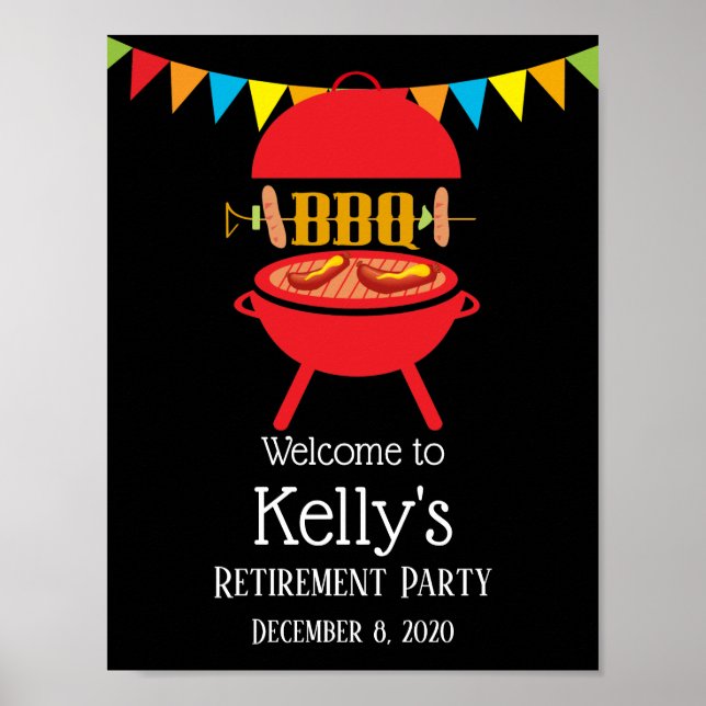 bbq retirement party, barbecue, bbq grill, welcome poster (Front)