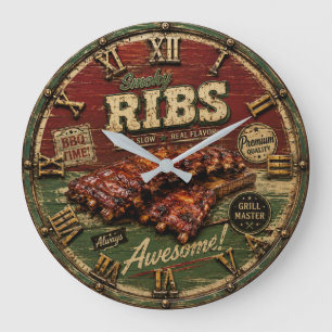 BBQ Ribs Smokehouse Barbecue Grill Master Gift Large Clock