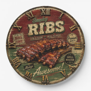 BBQ Ribs Smokehouse Barbecue  Grill Master Gift Paper Plate