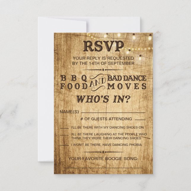 BBQ RSVP for rustic wedding (Front)