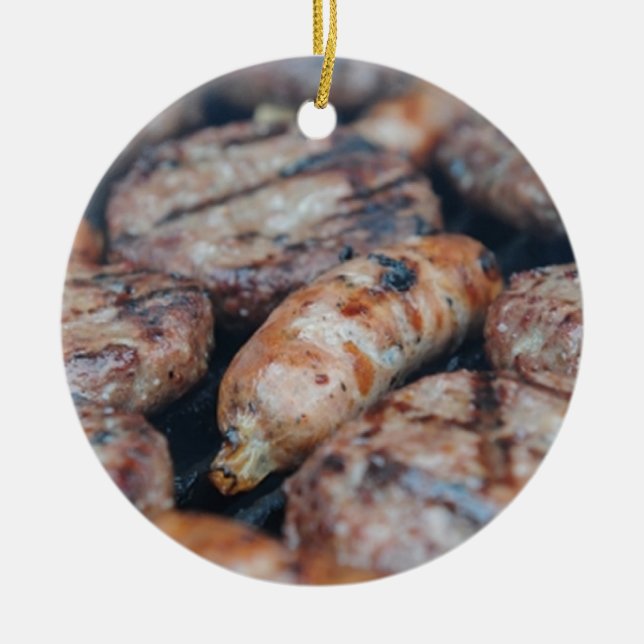 BBQ Sausages Ceramic Tree Decoration (Front)