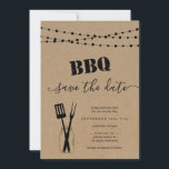 BBQ Save the Date Card<br><div class="desc">BBQ Save the Date Card - BBQ utensils and a mason jar on a kraft background depicting your wonderfully rustic BBQ celebration. Coordinating RSVP,  Details,  Registry,  Thank You cards and other items are available in the 'Wonderfully Simple' Collection within my store.</div>