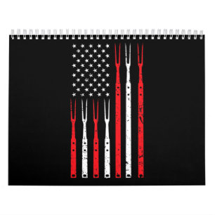 BBQ   Shirt For Men Dad Gift Patriotic USA Flag Calendar