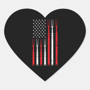 BBQ Shirt For Men Dad Gift Patriotic USA Flag Heart Sticker