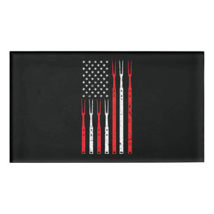 BBQ Shirt For Men Dad Gift Patriotic USA Flag Name Tag