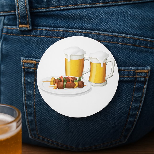 BBQ Skewers and Beer Summer Cookout Classic Round Sticker (Creator Uploaded)