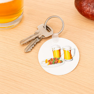 BBQ Skewers and Beer Summer Cookout Key Ring