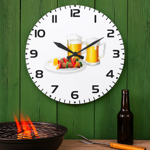 BBQ Skewers and Beer Summer Cookout Large Clock