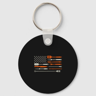 Bbq smoker barbecue chef grilling tools usa flag key ring