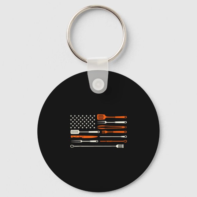 Bbq smoker barbecue chef grilling tools usa flag key ring (Front)