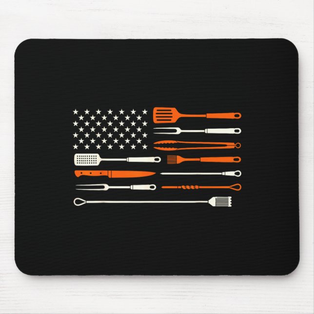 Bbq smoker barbecue chef grilling tools usa flag mouse mat (Front)