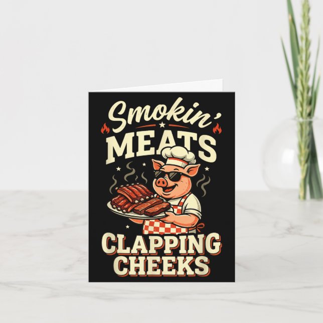 Bbq smokin meats and clapping cheeks funny pig men card (Front)
