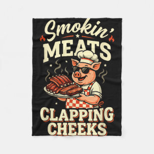 Bbq smokin meats and clapping cheeks funny pig men fleece blanket