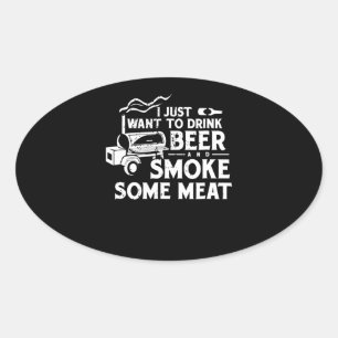 BBQ Smoking Pitmaster Gift Drink Beer Smoke Meat Oval Sticker
