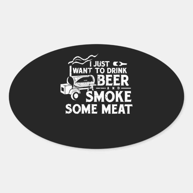BBQ Smoking Pitmaster Gift Drink Beer Smoke Meat Oval Sticker (Front)