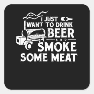 BBQ Smoking Pitmaster Gift Drink Beer Smoke Meat Square Sticker