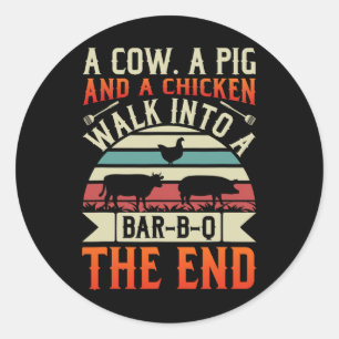 Bbq Summer Grillin Cow Pig Chicken For Men Graphic Classic Round Sticker