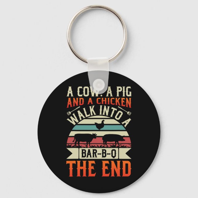 Bbq Summer Grillin Cow Pig Chicken For Men Graphic Key Ring (Front)