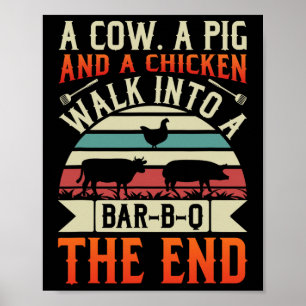 Bbq Summer Grillin Cow Pig Chicken For Men Graphic Poster