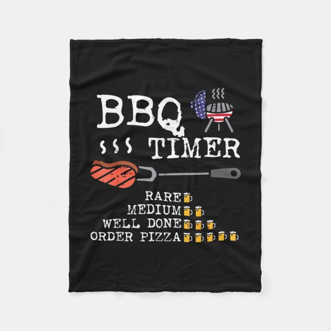 Bbq timer flag funny barbecue grill 4th july dad fleece blanket (Front)