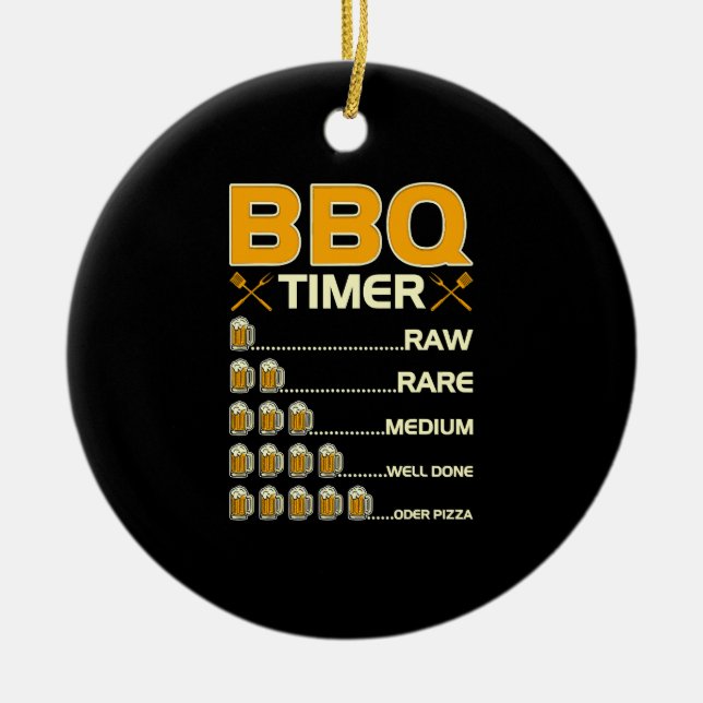 BBQ Timer Grilling Beer Drinking Ceramic Tree Decoration (Front)