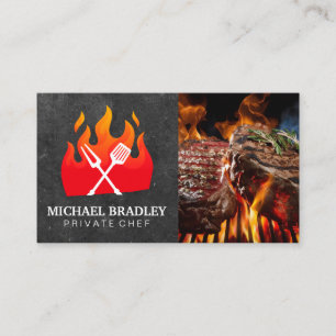BBQ Tools Flame Logo Grilled Steaks Business Card