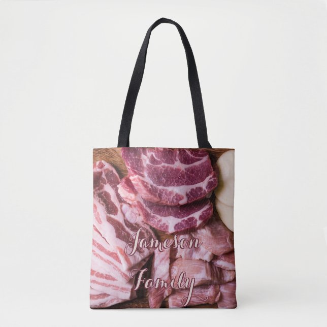 BBQ Tote Bag Family Raw Meat Food (Front)
