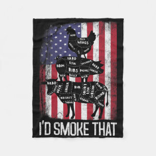 Bbq Usa Flag I'd Smoke That Beef Pork Chicken Butc Fleece Blanket
