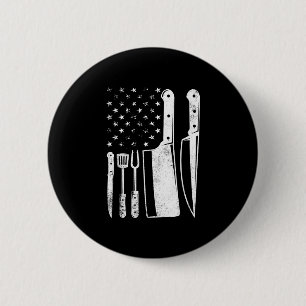 Bbq usa flag patriotic fourth of july master chef 6 cm round badge