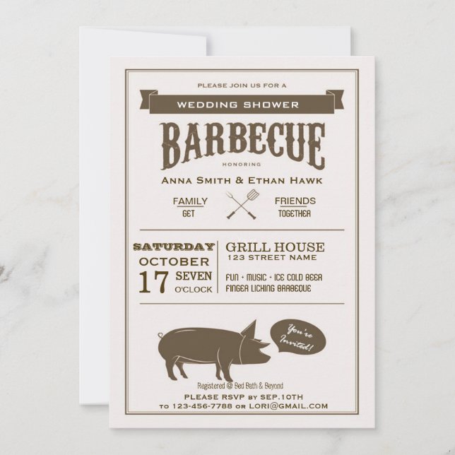BBQ Wedding Couple's Shower Party Invitation (Front)
