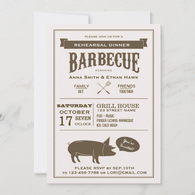 BBQ Wedding Rehearsal Dinner Party Invitation (Front)