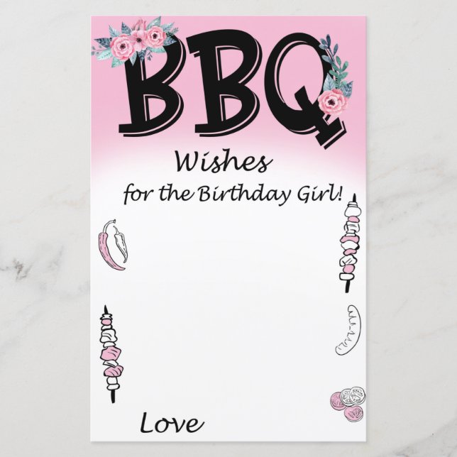 BBQ Wishes for the birthday girl game (Front)