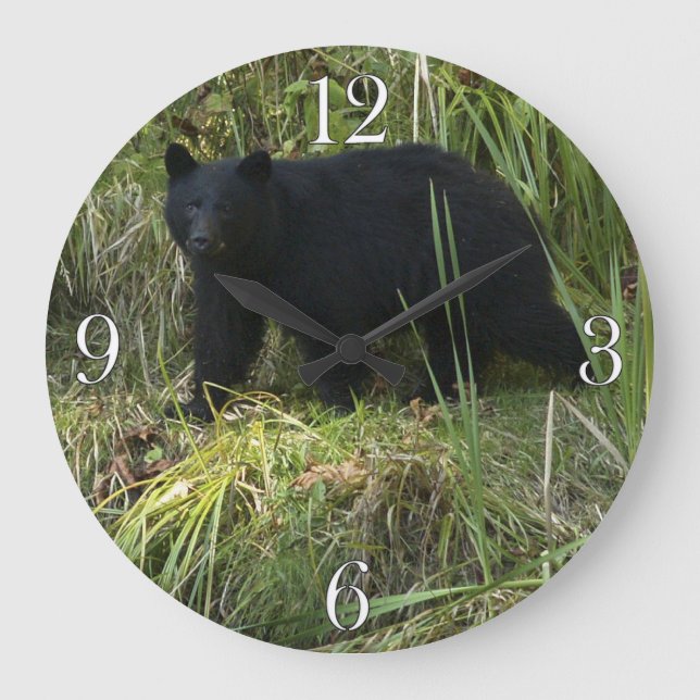 BC Black Bear & Wilderness Photo Art Large Clock (Front)