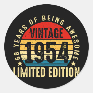 Bday 68 Year Old Vintage 1954 Limited Edition Classic Round Sticker