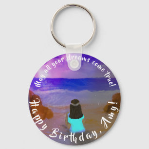 B'day Big Dreamer! Girls Beach Birthday Painting Key Ring