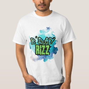 B'Day (Birthday) Rizz Green And Monochromatic Blue T-Shirt