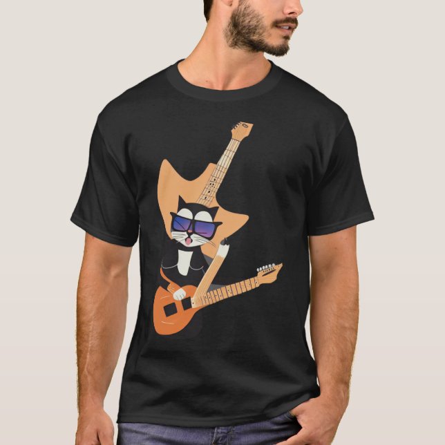Be a Cat That is Cool Playing Guitar Abstract T-Shirt (Front)