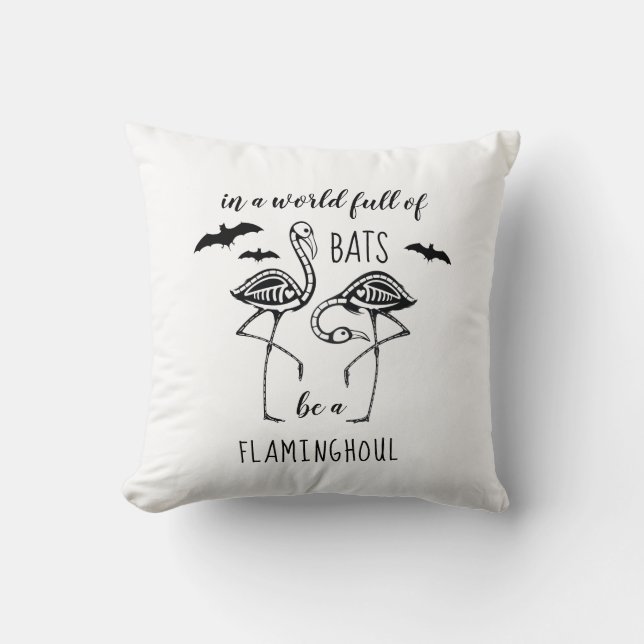 Be A Flaminghoul Skeleton Flamingo Halloween Cushion (Front)