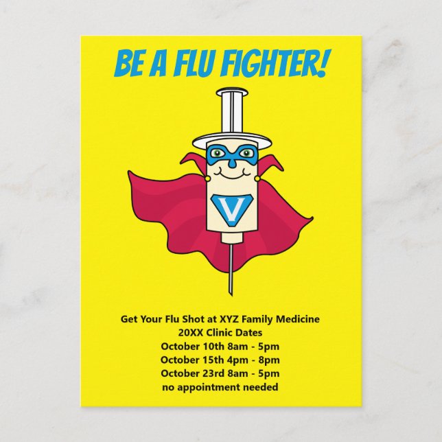 Be a Flu Fighter Flu Shot Reminder Announcement Postcard (Front)